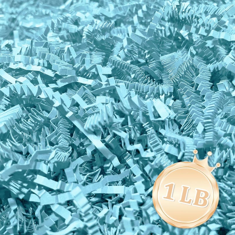 Zankubom 1 LB Sky Blue Crinkle Cut Paper Shred Filler Great for Gift Wrapping, Sky Blue Basket Fillers, Birthday, Halloween Thanksgiving Christmas Easter Party Decor Filling Supplies - Image 1